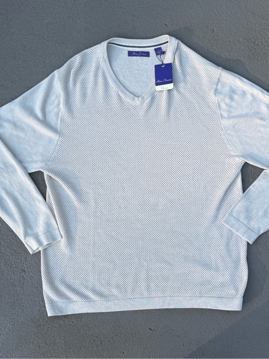 Alan Flusser Other - NWT Alan Flusser Classic White Cotton Mesh Knit V-Neck Sweater Men’s Large L